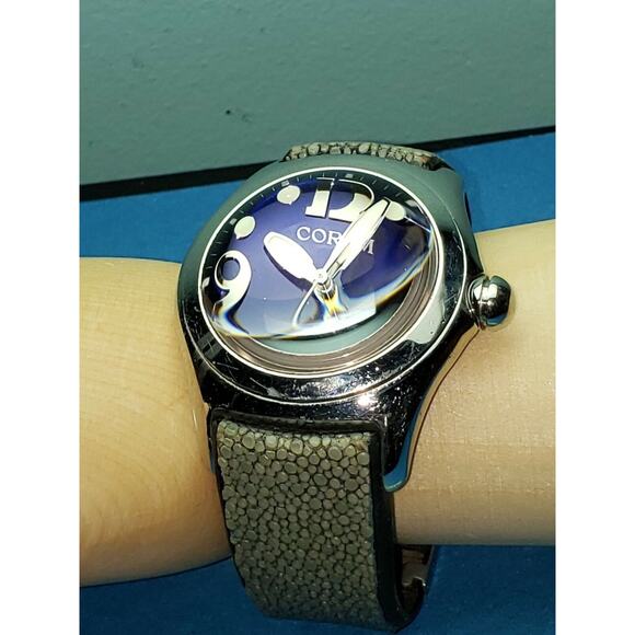 Corum Boutique Bubble Watch Blue Face Leather Men's Jewelry 163.150.20 Swiss WR - Picture 2 of 10
